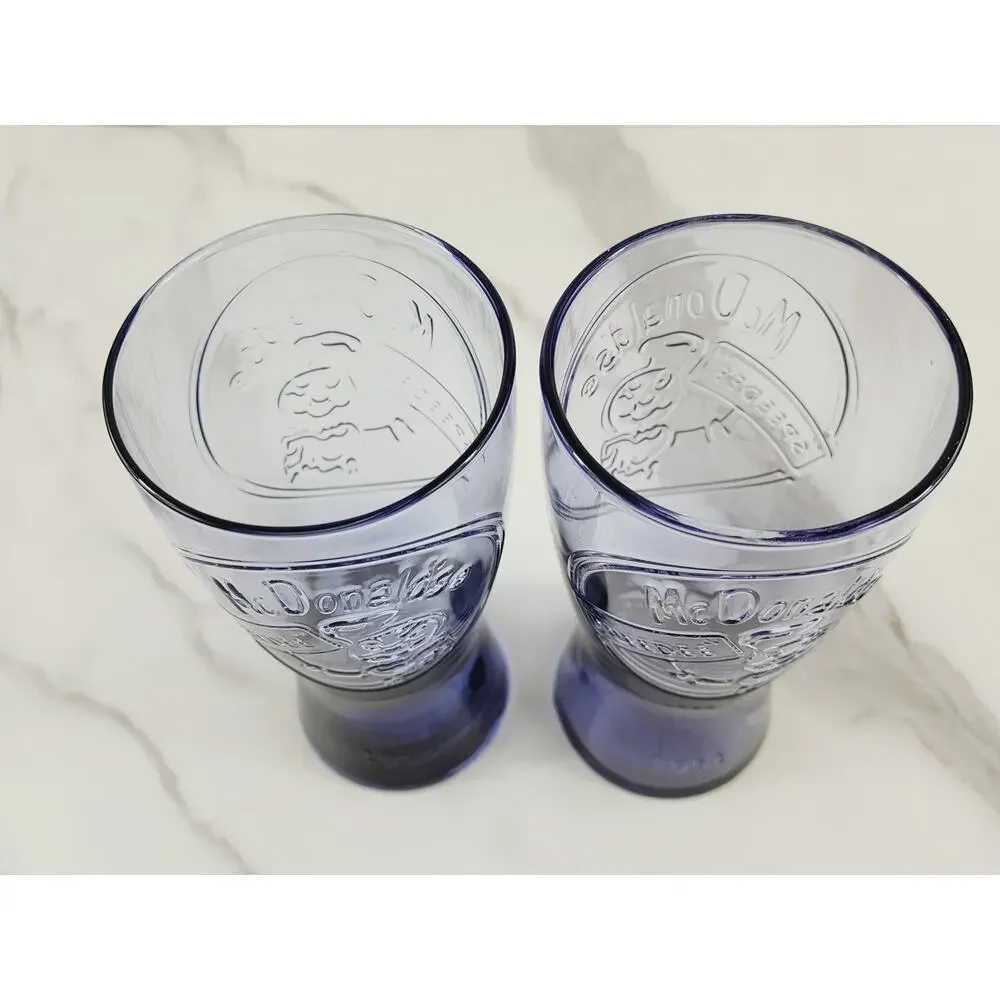 McDonald's Blue Purple Tall Glass 1955 Drinking Glasses 6 1/2